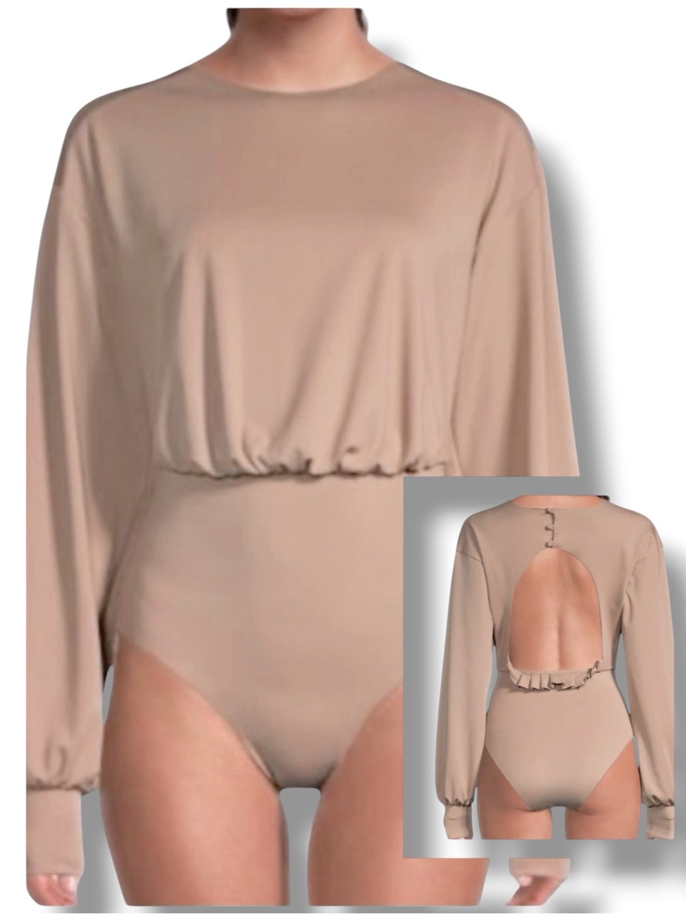 AGUA BENDITA Erin Long Sleeve Bodysuit Tan NWT Size Medium
